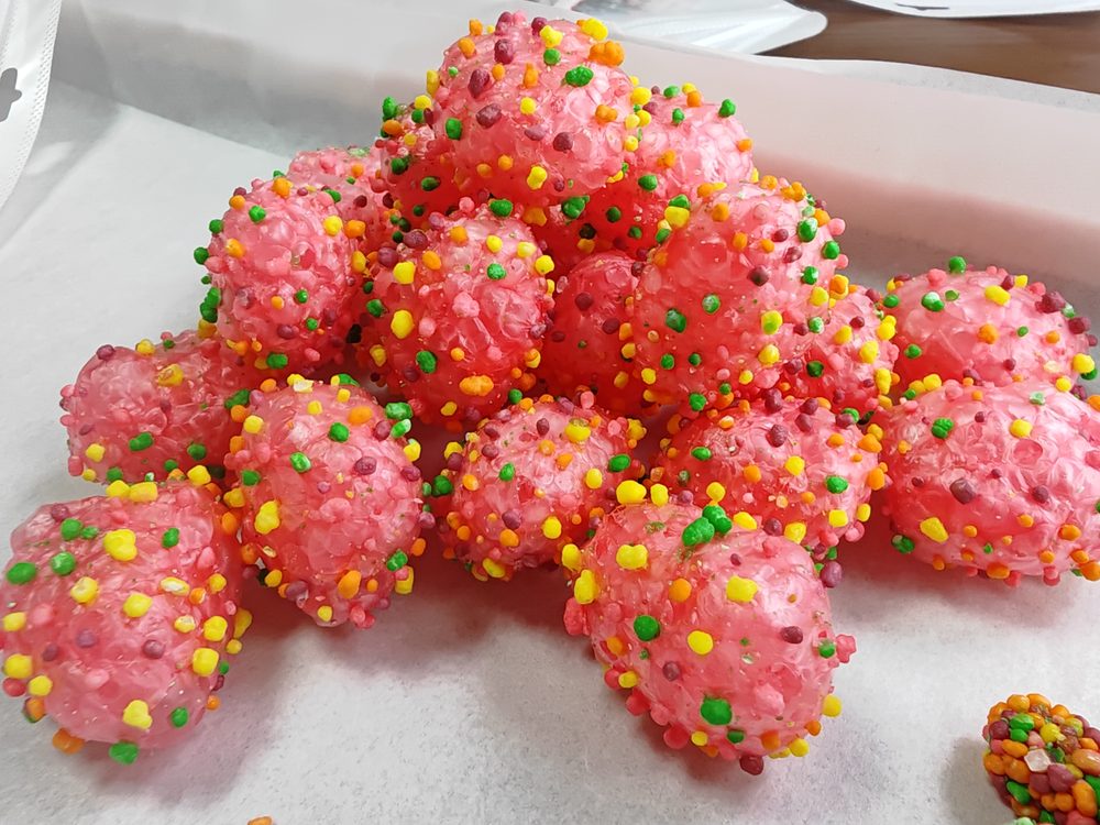 Finished freeze dried candy pieces for product testing