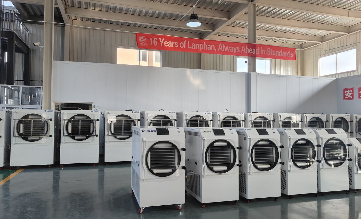 Lanphan HFD freeze dryer model lineup in the factory workshop